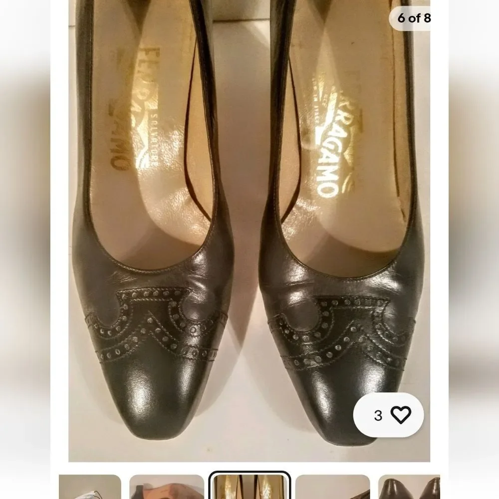 Salvatore Ferragamo Gray Leather w/Black Wingtips Pumps Sz.6 Ret $335 in Dustbag
